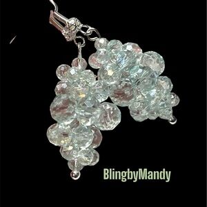 🍇Soft green/Silver Crystal Cluster Earrings”grape” theme